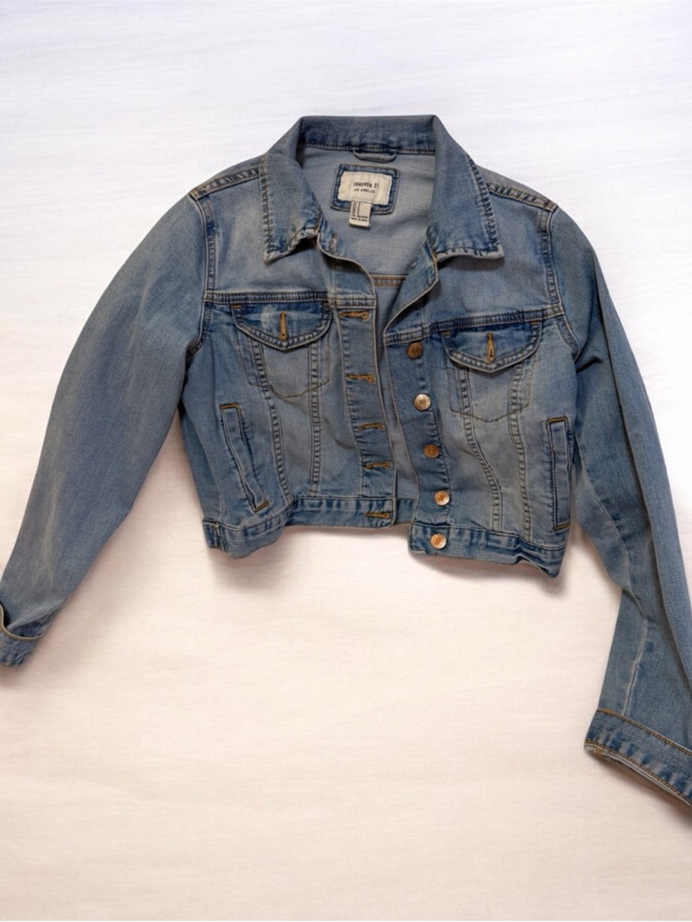 Forever 21 Light Wash Denim Jacket - Blue
